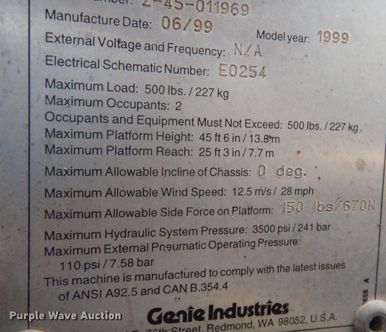 image for item DK0952 1999 Genie Z-45/25J  boom lift