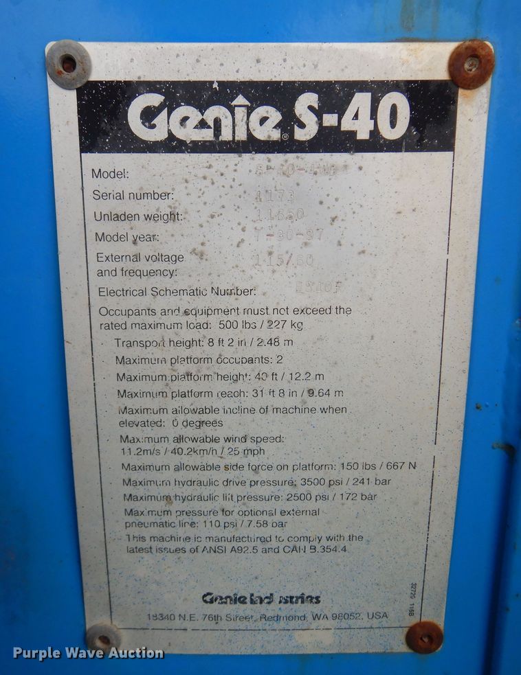 image for item DK0953 1997 Genie S-40  boom lift