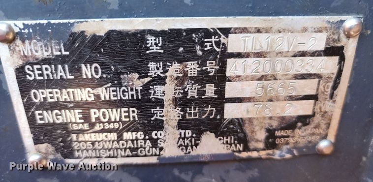 image for item DL6512 2016 Takeuchi TL12V2  tracked skid steer loader