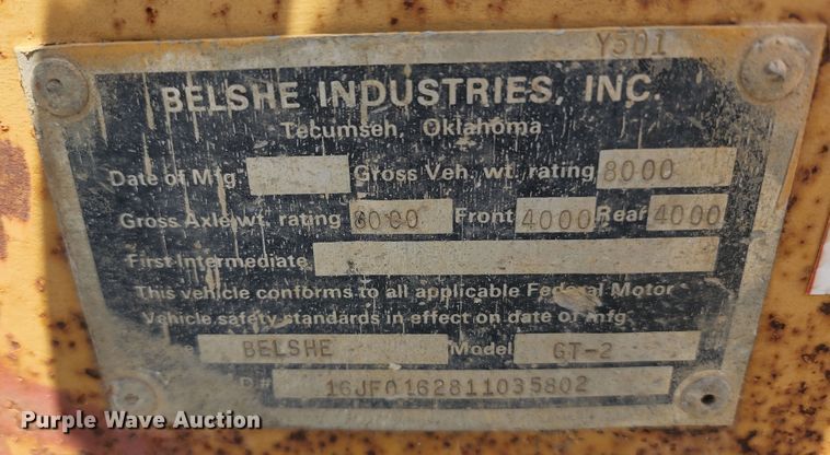 image for item DL6554 2001 Belshe GT-2  equipment trailer