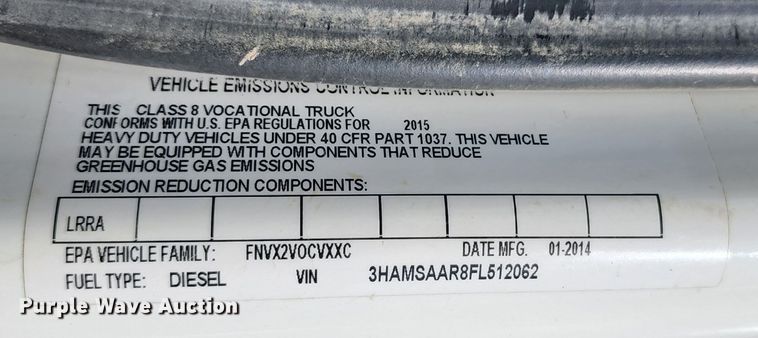 image for item DL6559 2015 International DuraStar 4400  hydrovac truck