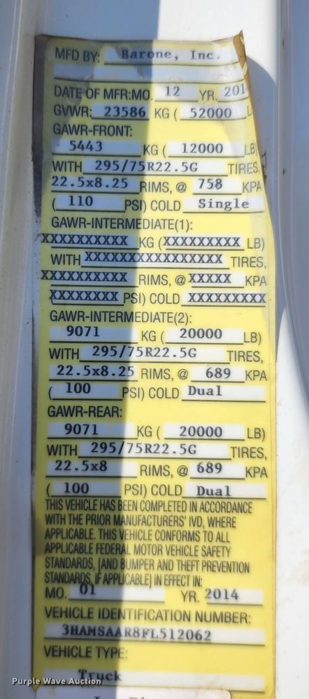 image for item DL6559 2015 International DuraStar 4400  hydrovac truck