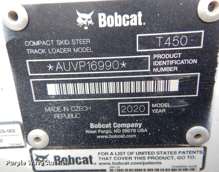 image for item DN0348 2020 Bobcat T450  tracked skid steer loader