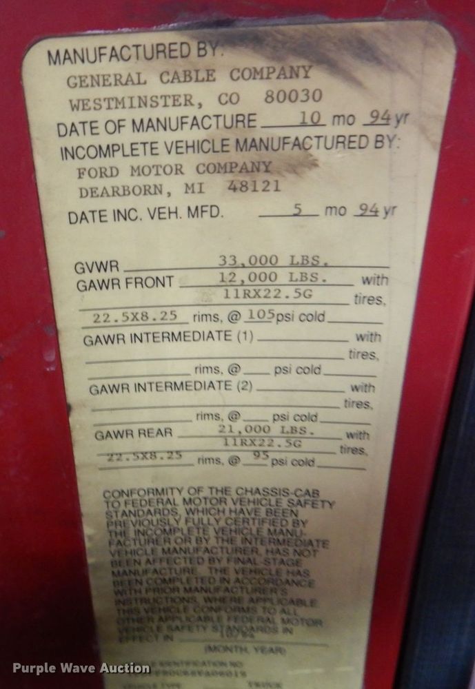 image for item DN7406 1995 Ford F800  bucket truck