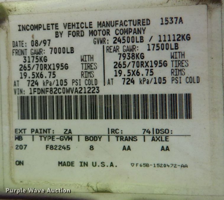 image for item DN7416 1998 Ford F800  bucket truck