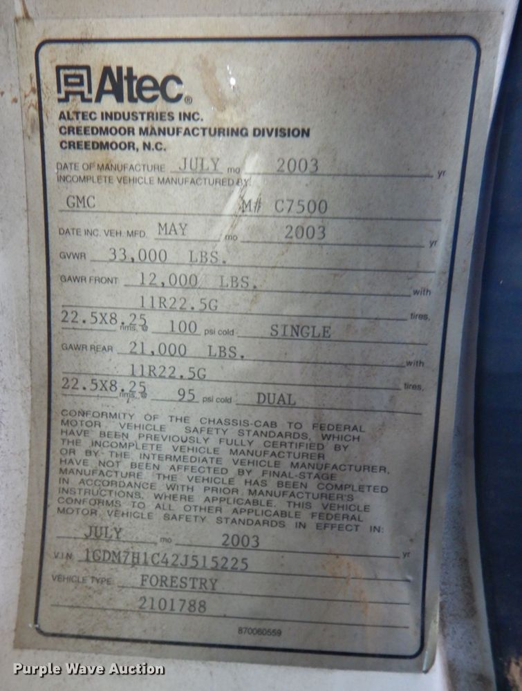 image for item DN7474 2002 GMC C7500  bucket truck