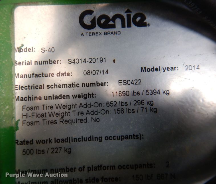 image for item DP5540 2014 Genie S40  boom lift