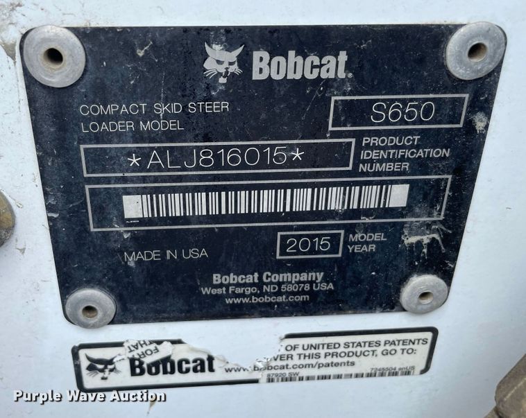 image for item JC9866 2015 Bobcat S650  skid steer loader