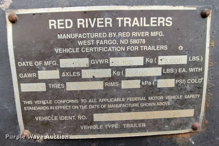 image for item KA9316 1999 Red River  bottom dump trailer