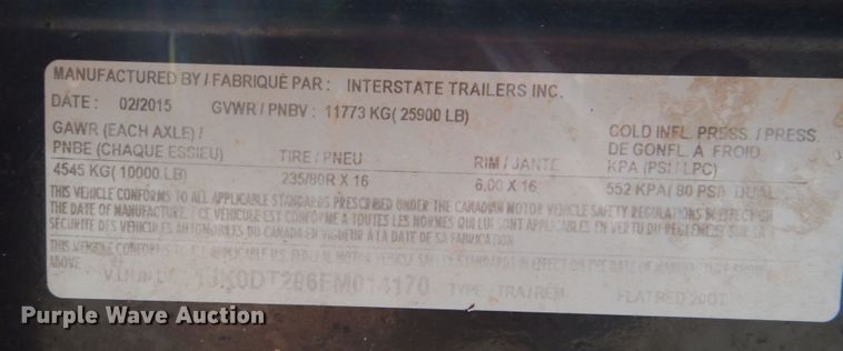 image for item KP9072 2015 Interstate 20DT  equipment trailer