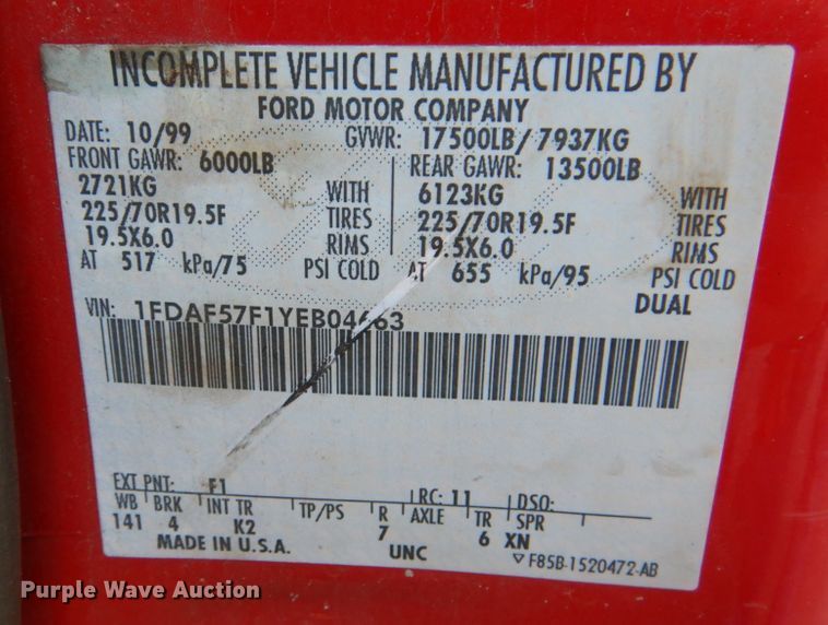 image for item KR9309 2000 Ford F550 Super Duty XL  truck cab and chassis