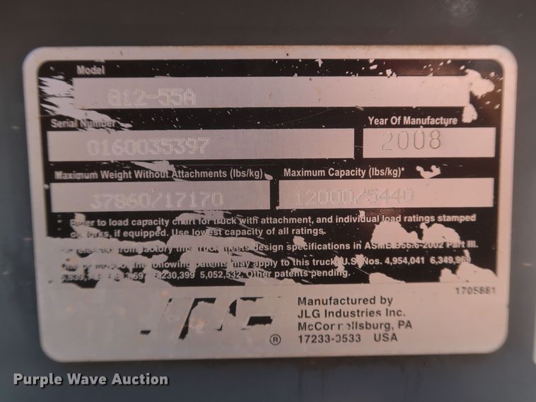 image for item KR9882 2008 JLG G12-55A  telehandler