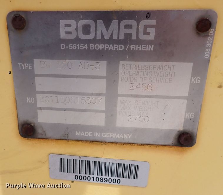 image for item LU9026 2004 Bomag BW100AD-3  double drum vibratory roller