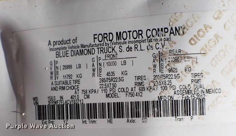 image for item MF9348 2012 Ford F750  crane truck