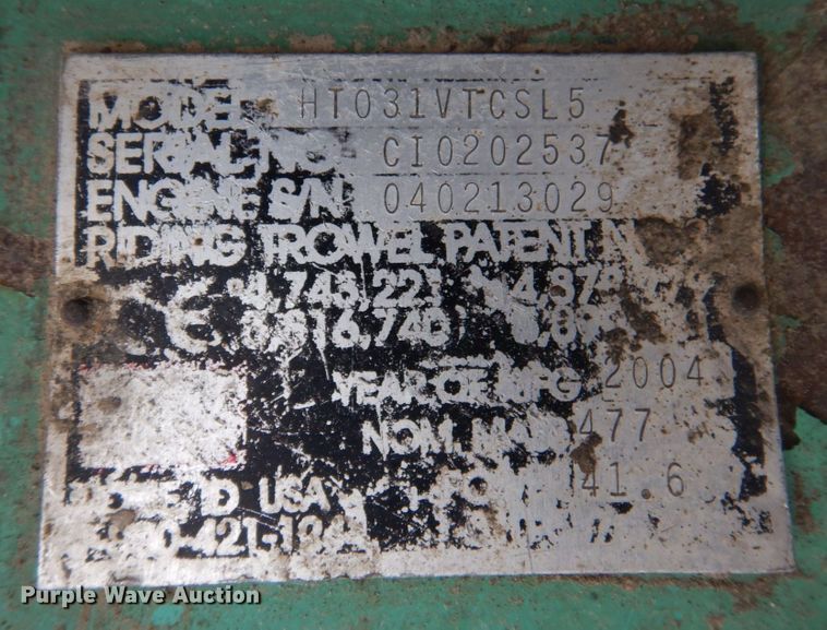 image for item MU9596 2004 Whiteman HT031VTCSL5  power trowel