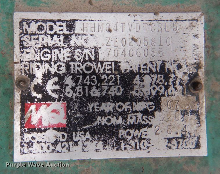 image for item MU9597 2007 Whiteman HHN34TVDTCSL5  power trowel