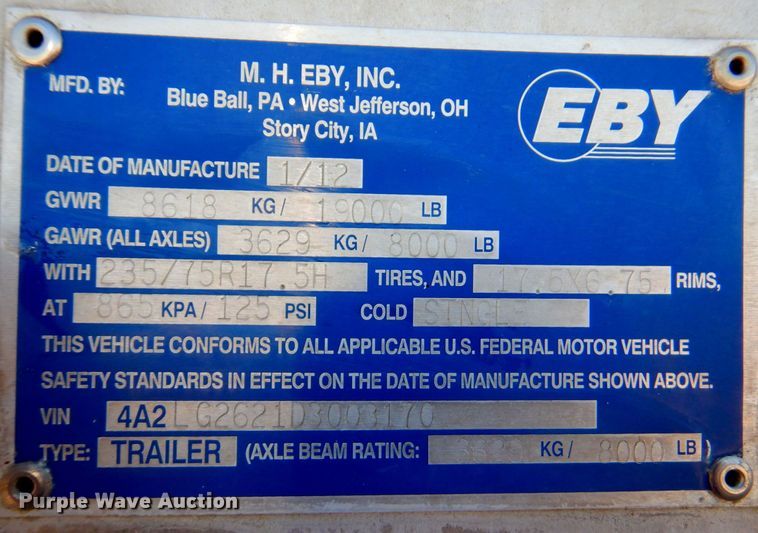 image for item DP4239 2013 Eby Ruff Neck  livestock trailer