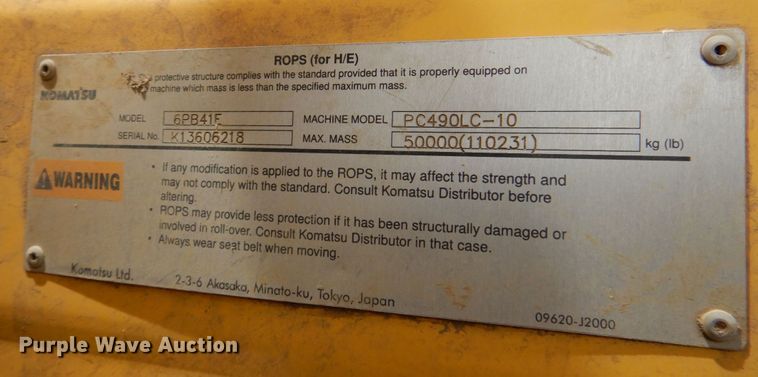 image for item DP4160 2014 Komatsu PC490LC-10  excavator