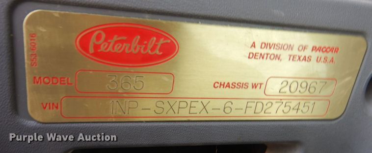 image for item DJ8964 2015 Peterbilt 365 crane truck