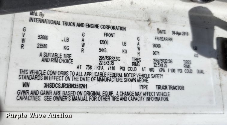 image for item DL6570 2011 International ProStar  semi truck