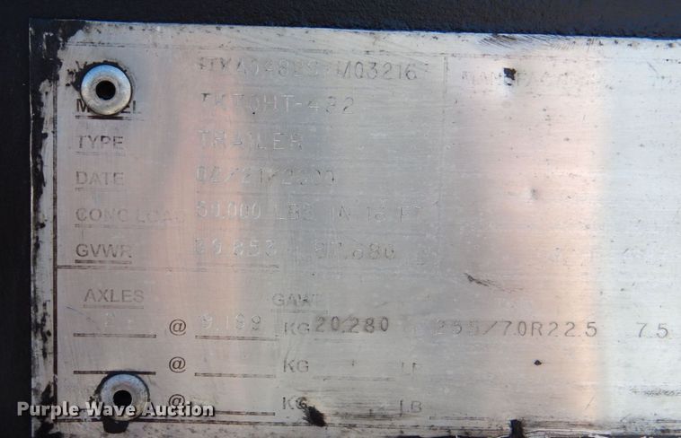 image for item DN7494 2000 Trail King TK70HT  drop deck equipment trailer