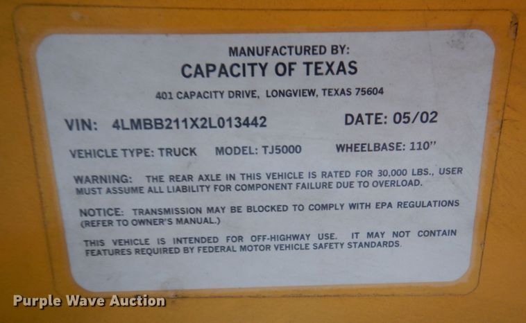 image for item DP5554 2002 Capacity TJ5000  yard truck