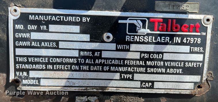 image for item DR1369 1999 Talbert T3DW-50SA-HR6-1-T1  lowboy equipment trailer