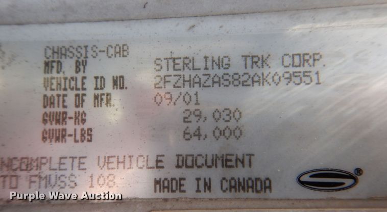 image for item DS8044 2002 Sterling Acterra  vacuum truck