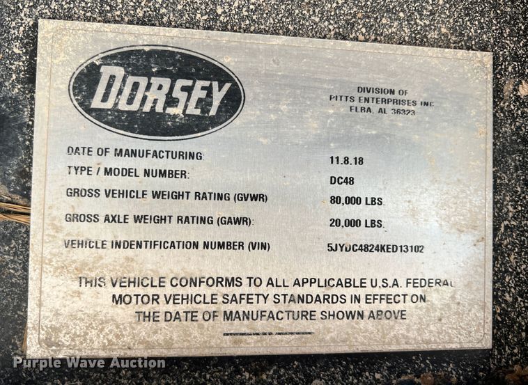 image for item DS8282 2019 Dorsey DC48  drop deck trailer