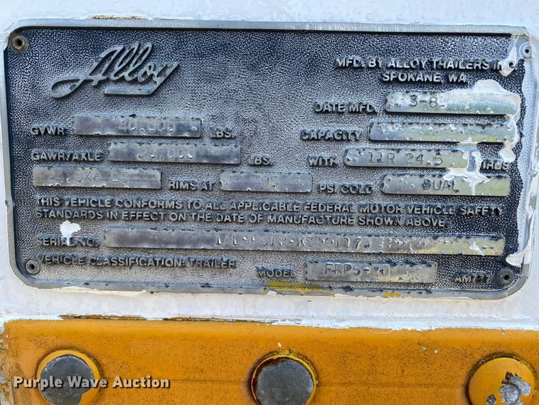 image for item JU9251 1989 Alloy Trailers FRPS-28  dry van trailer