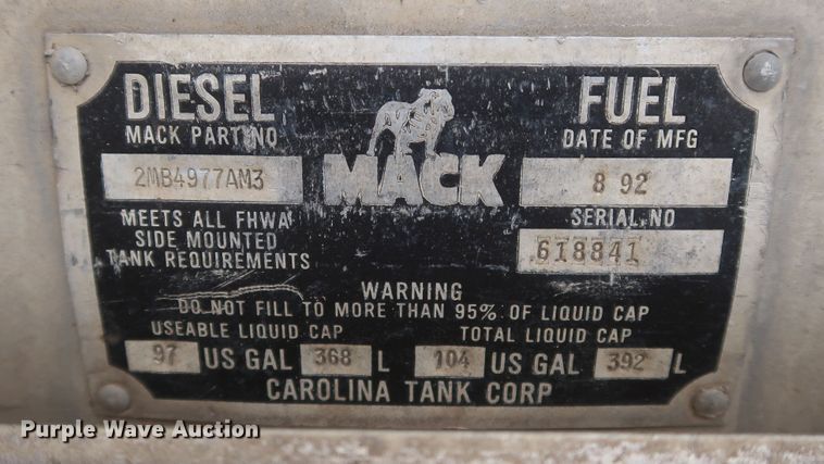 image for item KR9798 1993 Mack CH613  roll-off container truck