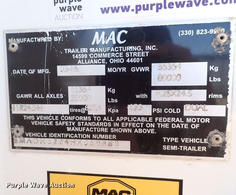 image for item LU9053 2017 MAC  end dump trailer