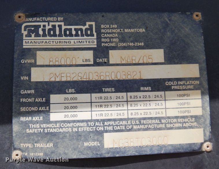 image for item MF9616 2006 Midland MG38TC3000  bottom dump trailer