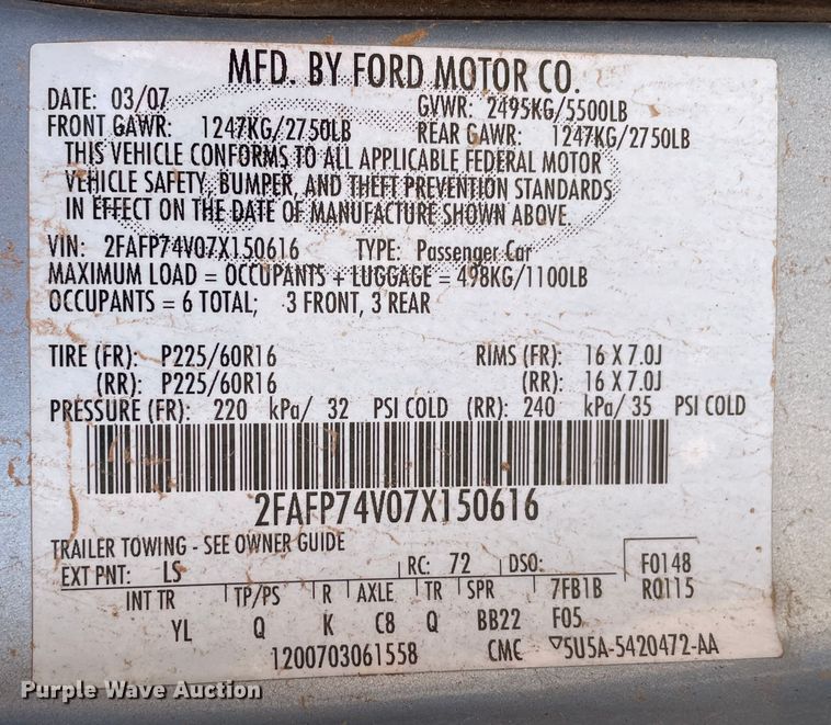 image for item DJ5185 2007 Ford Crown Victoria