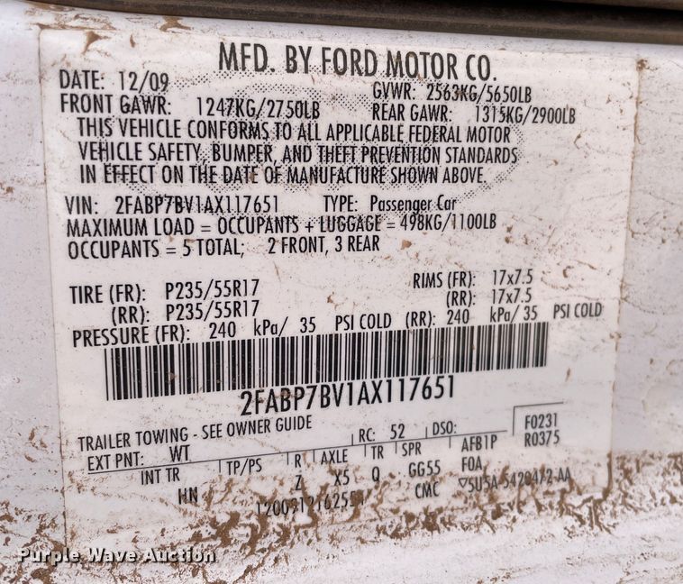 image for item DJ5186 2010 Ford Crown Victoria Police Interceptor