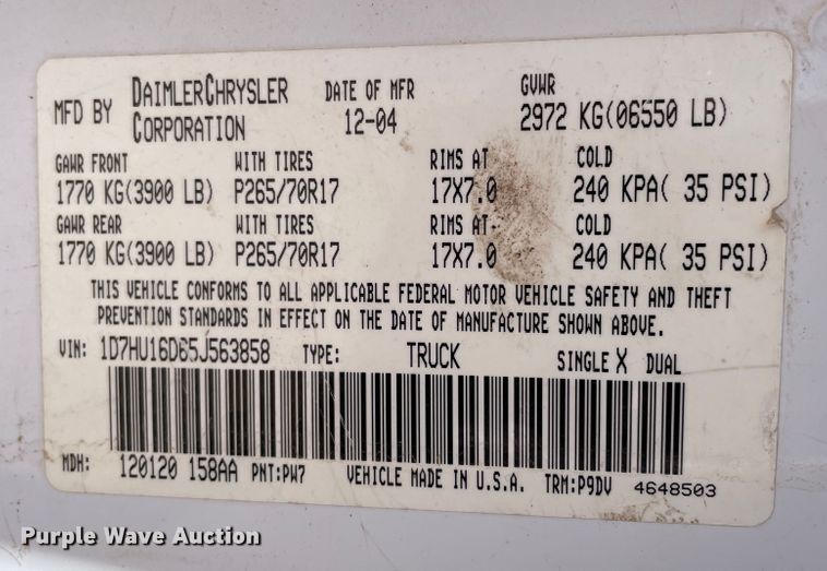 image for item DJ5187 2005 Dodge Ram 1500  pickup truck