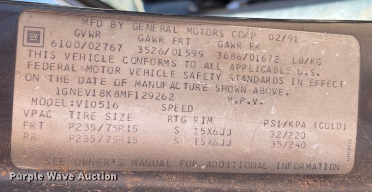 image for item DJ5189 1991 Chevrolet K1500 Blazer  SUV