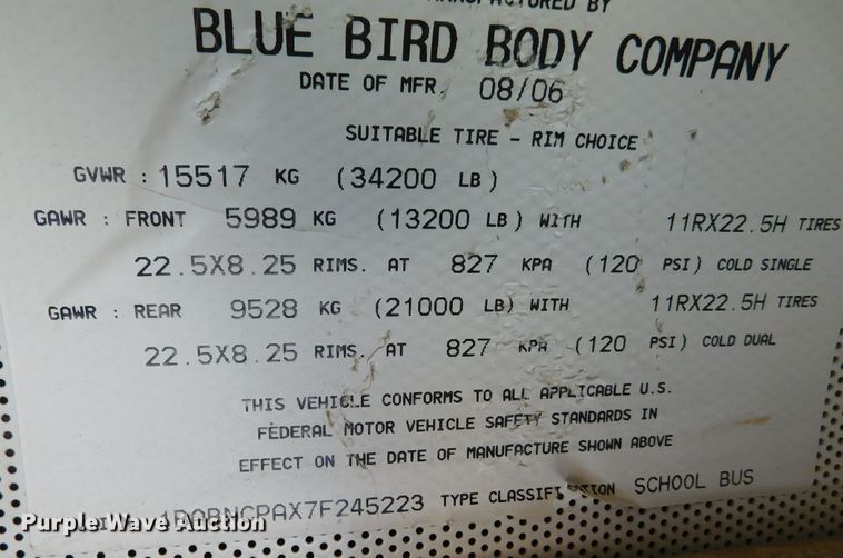 image for item DJ7666 2007 Blue Bird  school bus