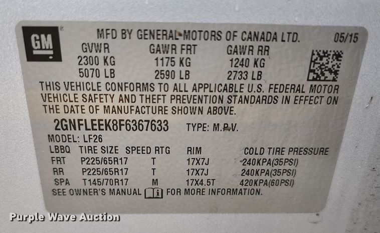 image for item DL6525 2015 Chevrolet Equinox LT  SUV