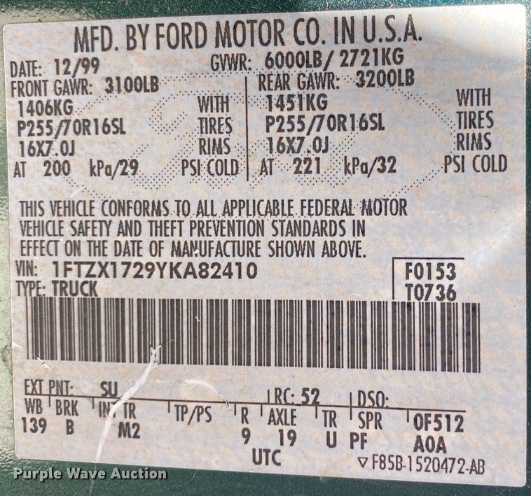 image for item DM4169 2000 Ford F150  SuperCab pickup truck