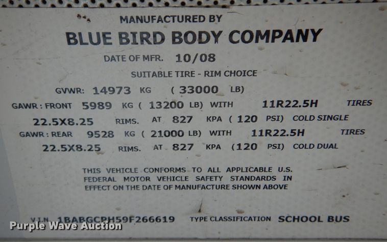 image for item DN0378 2009 Blue Bird All American FE  school bus