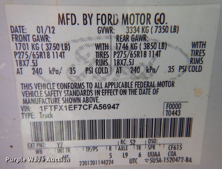 image for item DN0400 2012 Ford F150  SuperCab pickup truck