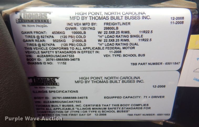 image for item DP4228 2010 Freightliner C2 Thomas Built  school bus