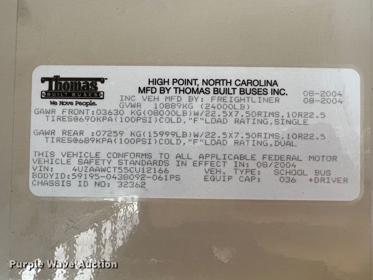 image for item IG9488 2005 Freightliner FS65 Thomas Built  school bus