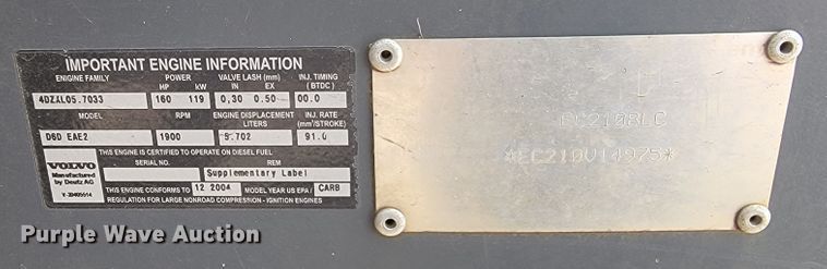 image for item JG9861 2005 Volvo EC210BLC  excavator