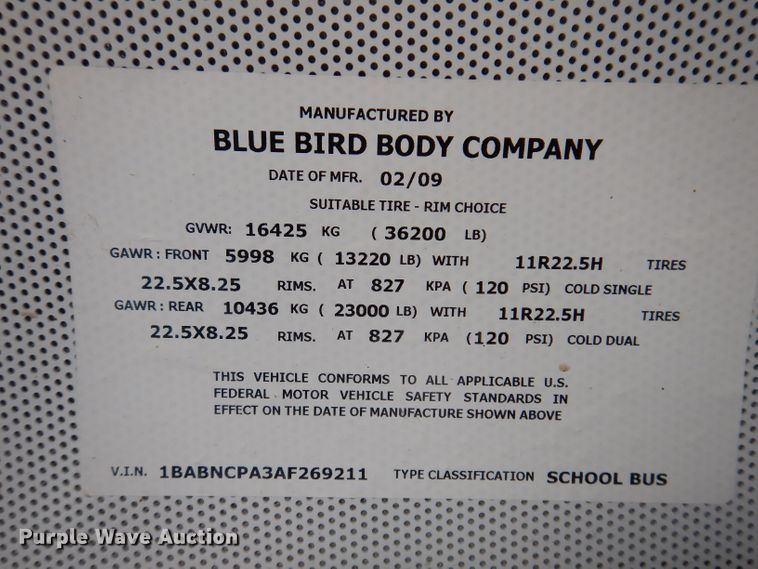 image for item JH9729 2010 Blue Bird  school bus
