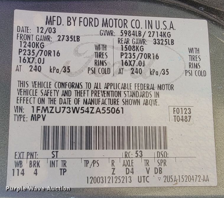 image for item JL9372 2004 Ford Explorer XLT  SUV