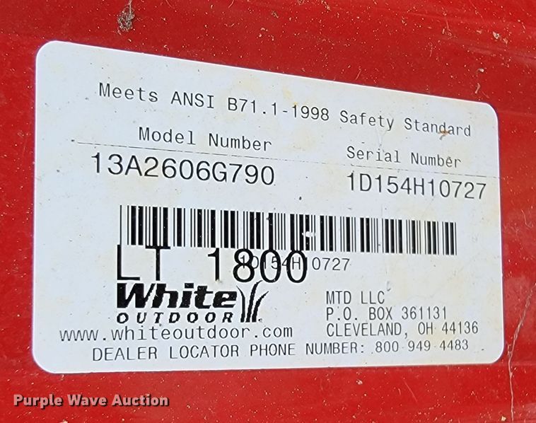 image for item JL9374 White LT1800  lawn mower