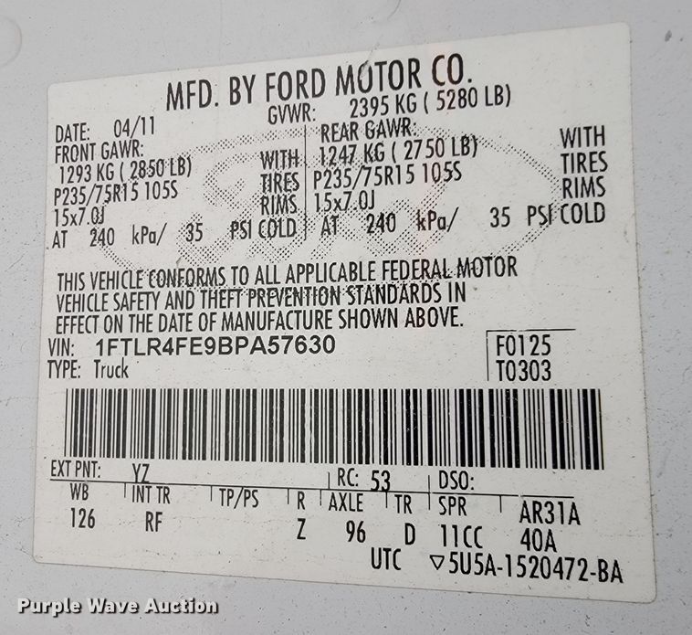 image for item JL9375 2011 Ford Ranger XLT  SuperCab pickup truck