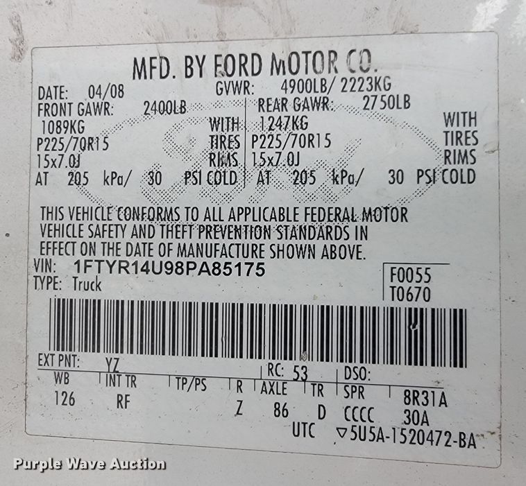 image for item JL9376 2008 Ford Ranger XLT  SuperCab pickup truck